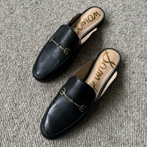 Sam Edelman Linnie Black Loafers with Gold Accents